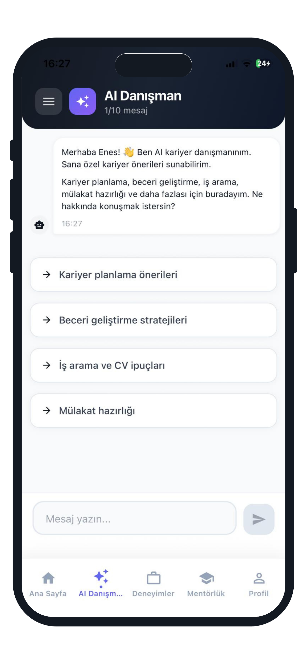 Newbie AI Danışman ekranı
